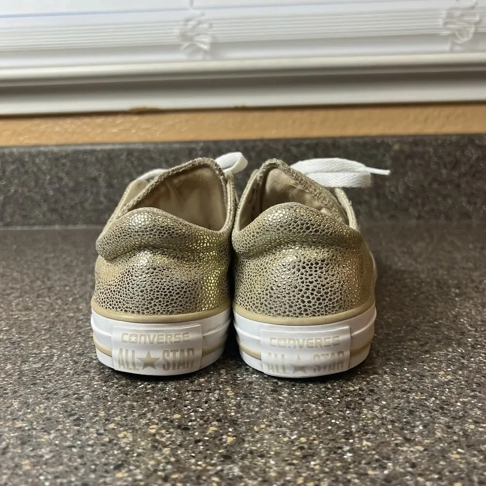 Converse All Star Low Top Women's Sz 6 Canvas/Leather Cream Gold Sneaker Lace Up